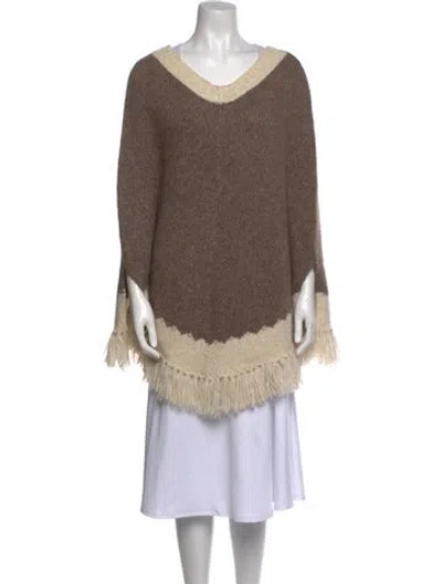 Pre-owned White + Warren Colorblock Pattern Scoop Neck Sweater In Brown