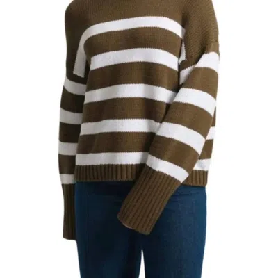 White + Warren Core Spun Cotton Striped Crewneck Sweater In Brown