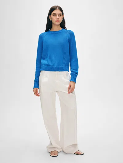 White + Warren Cotton Beachy Crewneck Sweatshirt In Azure Blue