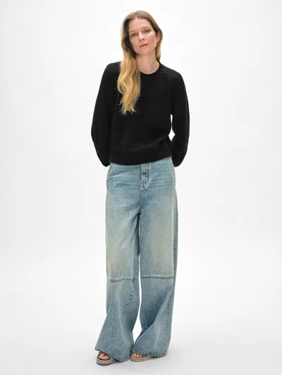 White + Warren Cotton Beachy Crewneck Sweatshirt In Black