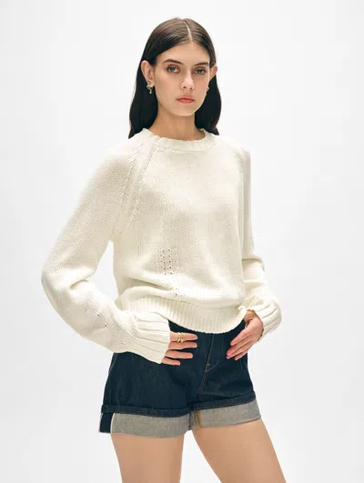 White + Warren Cotton Beachy Crewneck Sweatshirt In White