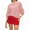 White + Warren Cotton Blend Drop Shoulder Sweatshirt In White/tomato