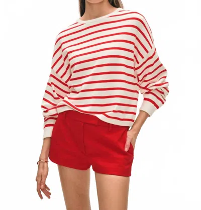 White + Warren Cotton Blend Drop Shoulder Sweatshirt In White/tomato