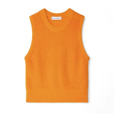 White + Warren Cotton Blend Ribbed Shell Sweater In Tangerine In Orange