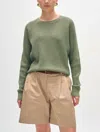White + Warren Cotton Blend Waffle Sweatshirt In Moss Heather In Green