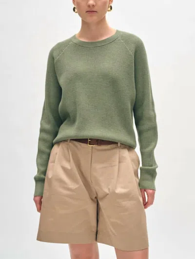 White + Warren Cotton Blend Waffle Sweatshirt In Moss Heather In Green