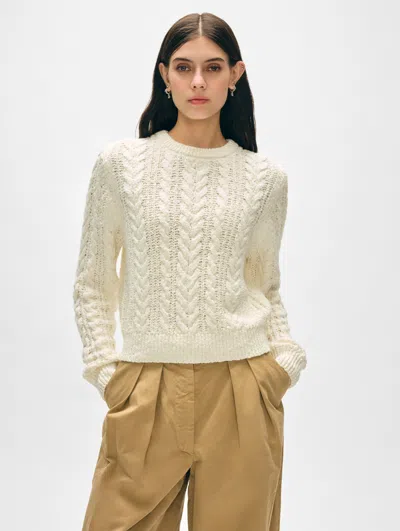 White + Warren Cotton Cable Crewneck Top In Ivory
