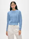 White + Warren Cotton Cable Crewneck Top In Soft Blue In Soft Blue