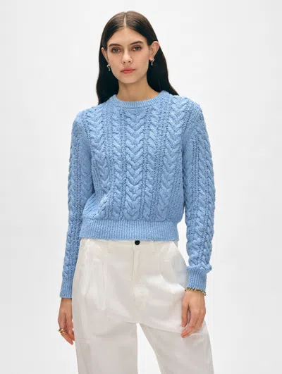White + Warren Cotton Cable Crewneck Top In Soft Blue