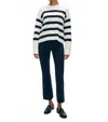 White + Warren Organic Cotton Easy Crewneck Top In Ivory/navy Blue In Multi
