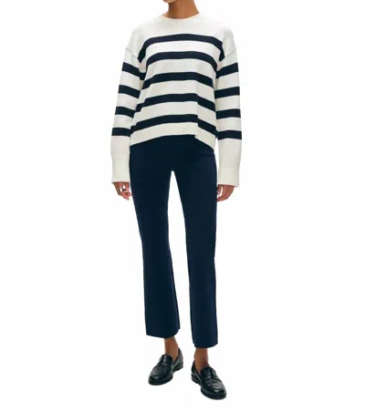 White + Warren Cotton Easy Crewneck Sweater In Ivory/navy Stripe