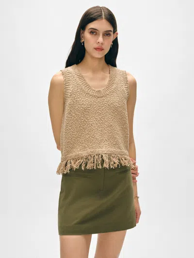 White + Warren Cotton Fringe Tank Top In Sable