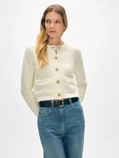 White + Warren Cotton Pocket Cardigan Sweater In Ivory