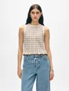 White + Warren Cotton Linen Pointelle Stitch Tank Top In White/deep Terracotta In White/deep Terracotta