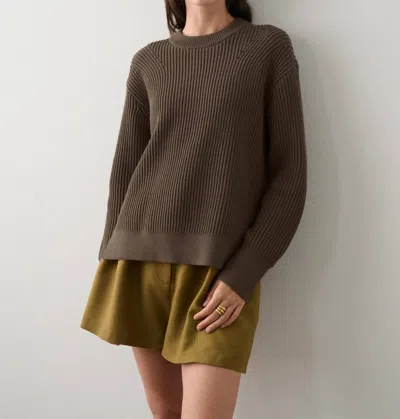 White + Warren Cotton Ribbed Crewneck Sweater In Deep Olive In Brown