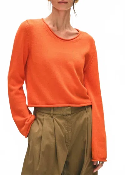 WHITE + WARREN COTTON ROLL TRIM SWEATER IN ORANGE BLAZE