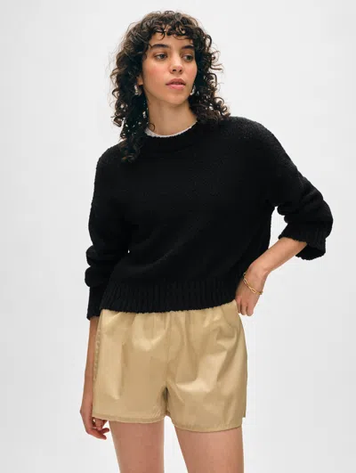 White + Warren Cotton Slub Easy Crewneck Top In Black