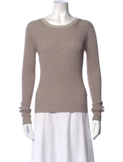 Pre-owned White + Warren Crew Neck Long Sleeve Top In Metallic/neutrals