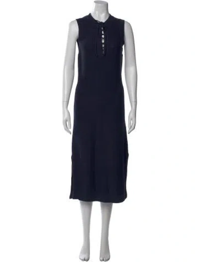 Pre-owned White + Warren Crew Neck Midi Length Dress In Blue
