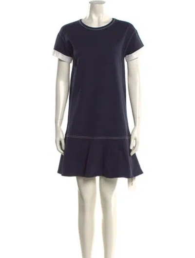 Pre-owned White + Warren Crew Neck Mini Dress In Blue