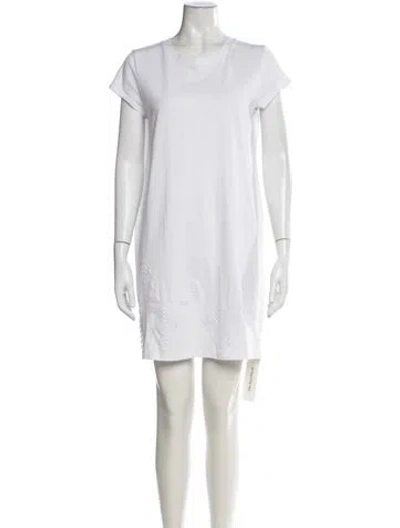 Pre-owned White + Warren Crew Neck Mini Dress In White