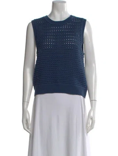 Pre-owned White + Warren Crew Neck Sleeveless Top In Blue