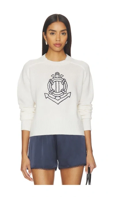 White + Warren Featherweight Cashmere Nautical Embroidered Sweater In White