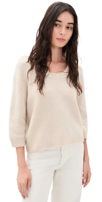 White + Warren Featherweight Cashmere Scoop Tee Natural Heather
