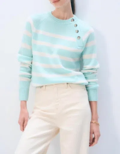 White + Warren Featherweight Cashmere Striped Sweater In Light Aqua/soft White In Blue