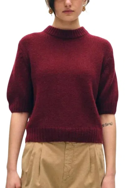 White + Warren Featherweight Puff Sleeve Crew Sweater In Sangria In Yellow