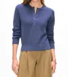 White + Warren Fine Cotton Blend Ribbed Henley Sweater In Vintage Indigo In Blue
