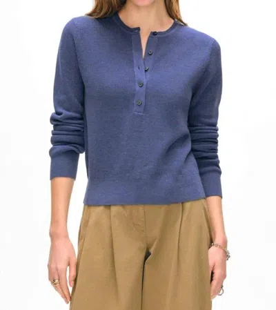 White + Warren Fine Cotton Blend Ribbed Henley Sweater In Vintage Indigo In Blue