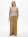 White + Warren Fine Cotton Blend Ribbed V Neck Sweater In Flax In Gray