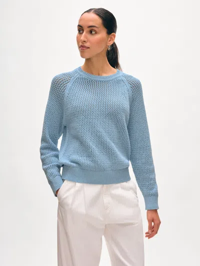 White + Warren Fine Cotton Bouclé Mesh Sweatshirt In Blue Marl