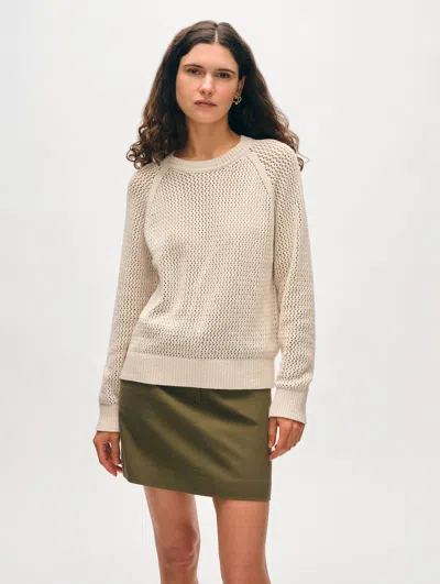 White + Warren Fine Cotton Bouclé Mesh Sweatshirt In Ivory