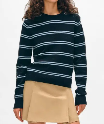 White + Warren Fine Cotton Boucle Stripe Crewneck Sweatshirt In Deep Navy/pastel Blue In Green