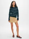 White + Warren Fine Cotton Bouclé Striped Crewneck Top In Deep Navy/pastel Blue