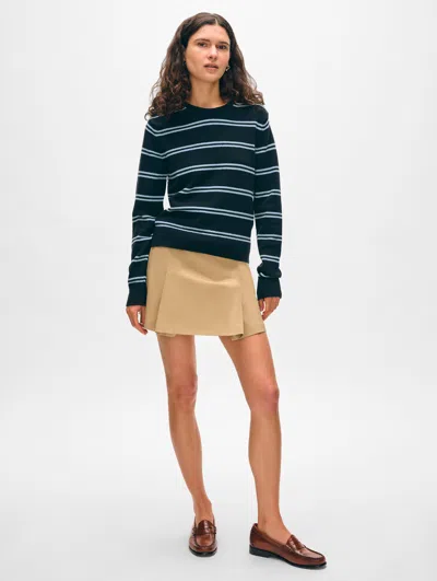 White + Warren Fine Cotton Bouclé Striped Crewneck Top In Deep Navy/pastel Blue
