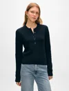 White + Warren Fine Cotton Ribbed Henley Sweater In Deep Wave In Deep Wave