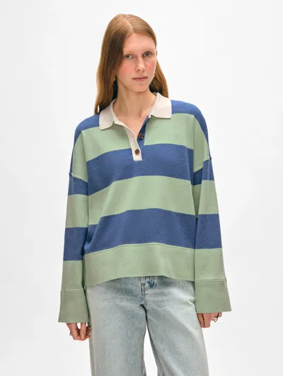 White + Warren Cotton Blend Rugby Polo Sweater In Cool Sage/indigo