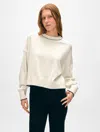 White + Warren Fine Cotton Sweatshirt In White/deep Wave In White/deep Wave