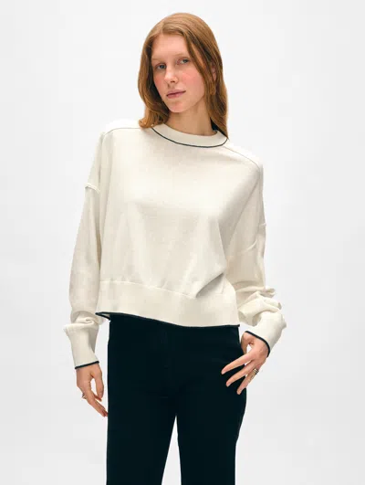 White + Warren Fine Cotton Sweatshirt In White/deep Wave