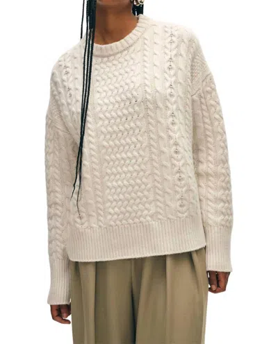White + Warren Fisherman Cable Crewneck In Ivory In Multi