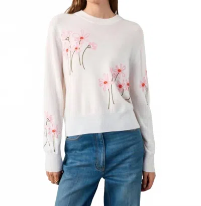 White + Warren Floral Embroidered Crewneck Tee In Soft White