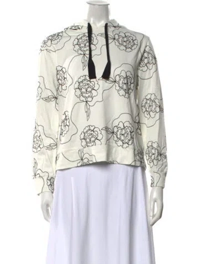 Pre-owned White + Warren Floral Print Crew Neck Hoodie In White