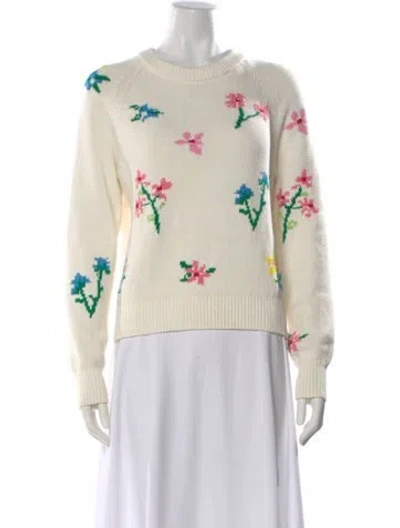 Pre-owned White + Warren Floral Print Crew Neck Sweater In Neutral