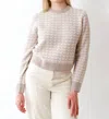 White + Warren Gingham Crewneck Sweater In Sandwisp / Soft White