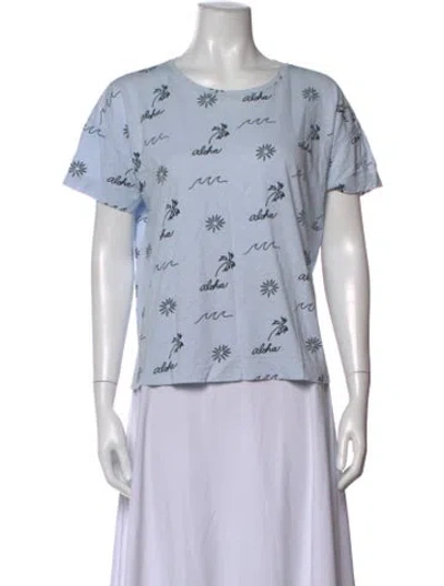 Pre-owned White + Warren Graphic Print Crew Neck T-shirt In Blue