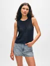 White + Warren Hand-crocheted Lofty Cotton Sleeveless Tank Top In Deep Navy Blue