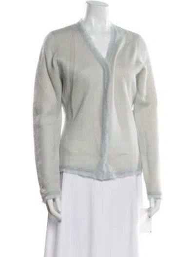 Pre-owned White + Warren Kid Mohair V-neck Sweater W/ Tags In Neutral